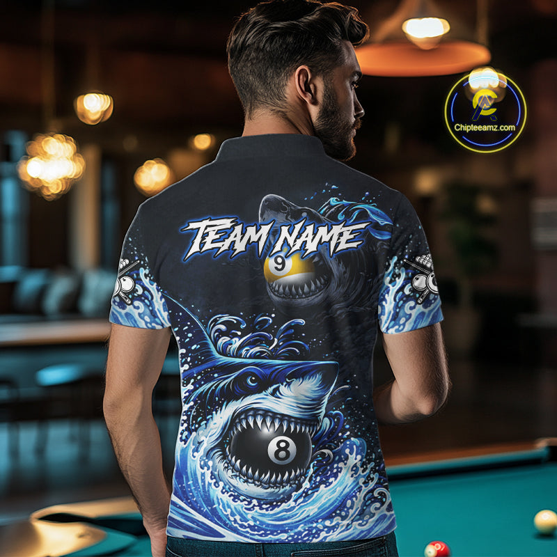 Funny Shark Waving Pool 8 Ball & 9 Ball Billiard Shirt For Men Personalized Ball Billiard Attire NYN2590