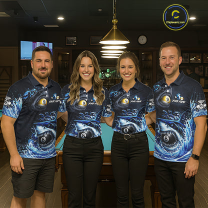 Funny Shark Waving Pool 8 Ball & 9 Ball Billiard Shirt For Women Personalized Ball Billiard Attire NYN2590