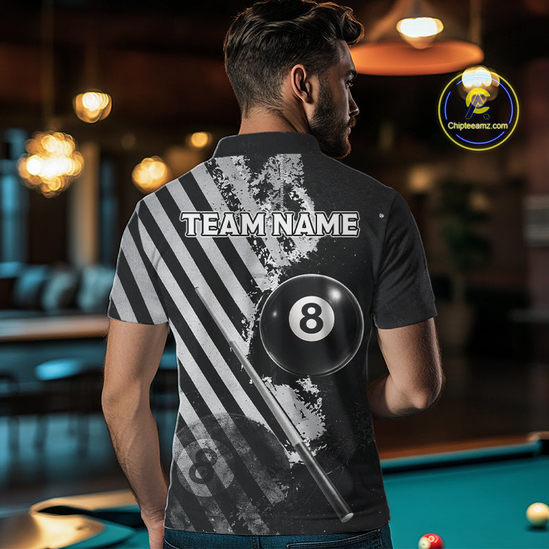 Black And Grey Grunge Pool 8 Ball Men Billiard Shirt Personalized Graffiti Billiard Attire NYN2595