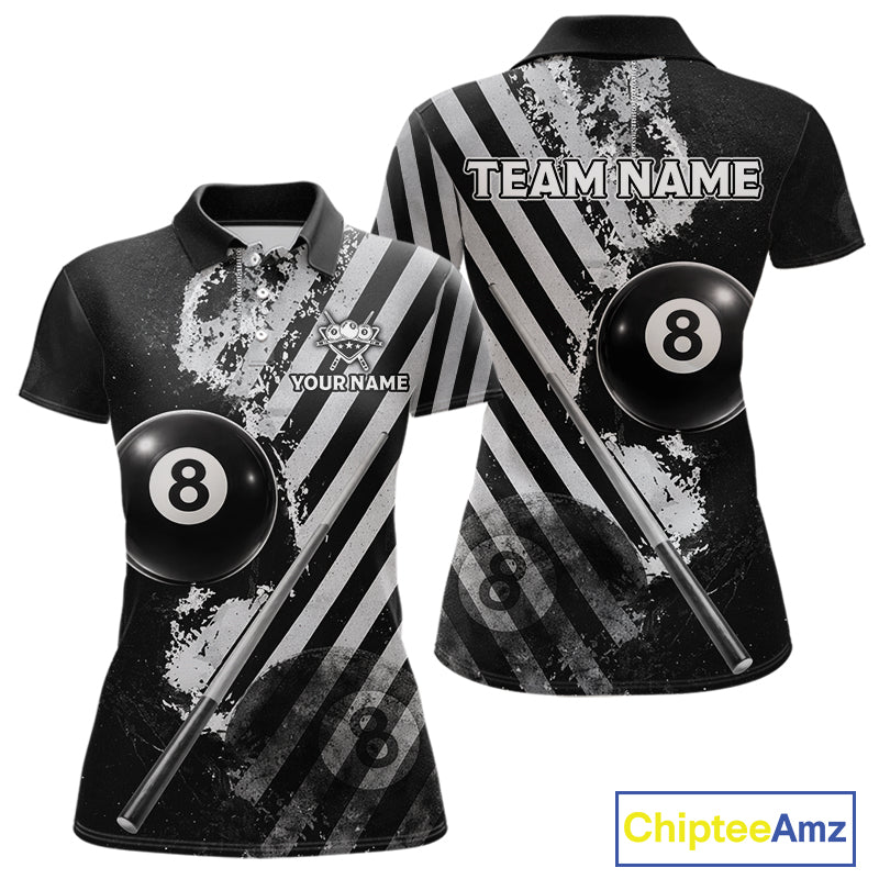 Black And Grey Grunge Pool 8 Ball Women Billiard Shirt Personalized Graffiti Billiard Attire NYN2595