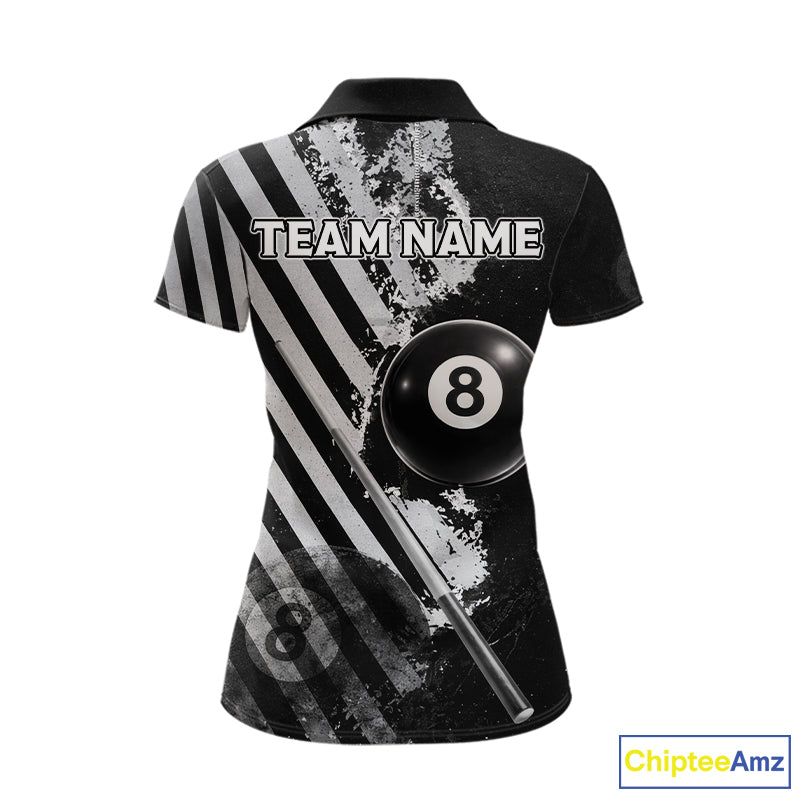 Black And Grey Grunge Pool 8 Ball Women Billiard Shirt Personalized Graffiti Billiard Attire NYN2595