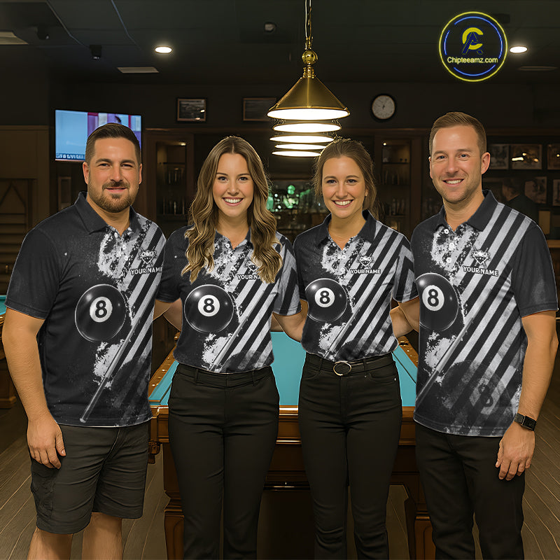 Black And Grey Grunge Pool 8 Ball Women Billiard Shirt Personalized Graffiti Billiard Attire NYN2595