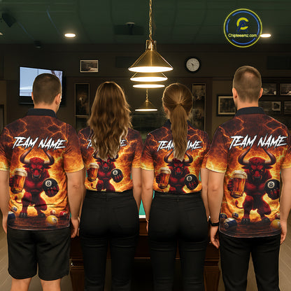 Yellow Lightning Funny Bull Pool 8 Ball Women Billiard Polo & 1/4-Zip Shirt Custom Billiard Attire NYN2606
