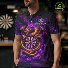 Load image into Gallery viewer, Gold Horror Dragon Hold Dartboard Men Darts Polo Shirt Custom Purple Grunge Darts Team Jersey NYN2609