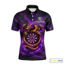 Load image into Gallery viewer, Gold Horror Dragon Hold Dartboard Men Darts Polo Shirt Custom Purple Grunge Darts Team Jersey NYN2609