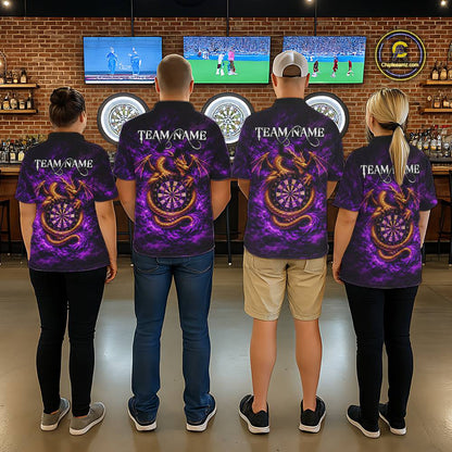 Gold Horror Dragon Hold Dartboard Women Darts Polo Shirt Custom Purple Grunge Darts Team Jersey NYN2609