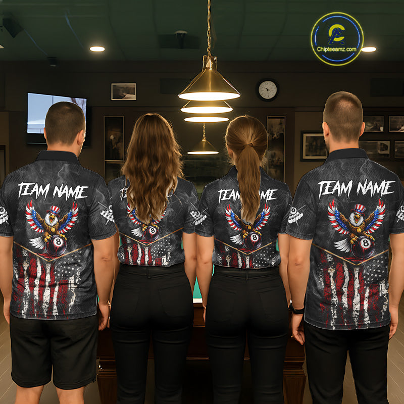 Smoke Grunge US Flag Eagle 8 Ball Cue Billiard Pool Shirt For Women Custom Patriotic Billiard Appeal NYN2763