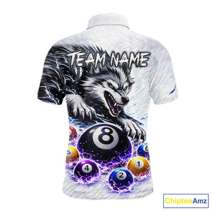 Funny Black-White Wolf Thunder Pool Ball Billiard Shirt For Men Custom Ball 8 Billiard Attire NYN2614