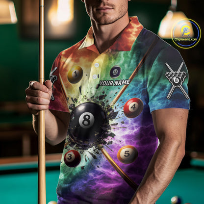 Personalized Crack Pool 8 Ball Men Billiard Team Shirt Colorful Thunder Billiard Attire NYN2368
