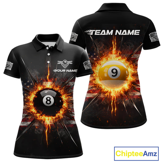 8 Ball Pool 9 Ball Women Billiard Polo & 1/4-Zip Shirt Custom Patriotic Billiard Team Jersey NYN2371