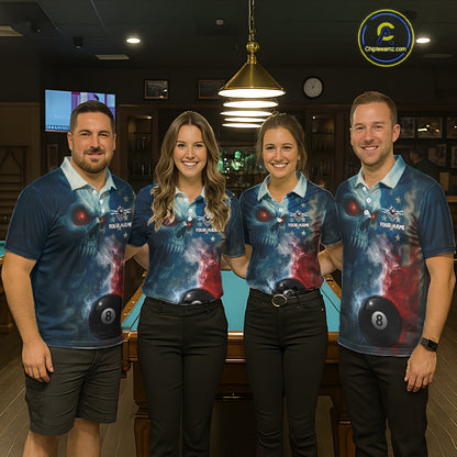 US Flag Smoke 8 Ball Women Billiard Polo & 1/4-Zip Shirt Custom Skull Pool Billiard Team Apparel NYN2383