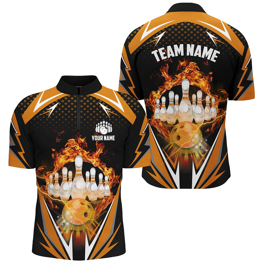 Orange Bowling Shirt Camo Bowling Shirt Customized Flame Bowling Jersey Unisex 1/4 Zip Shirt for Men QZT259