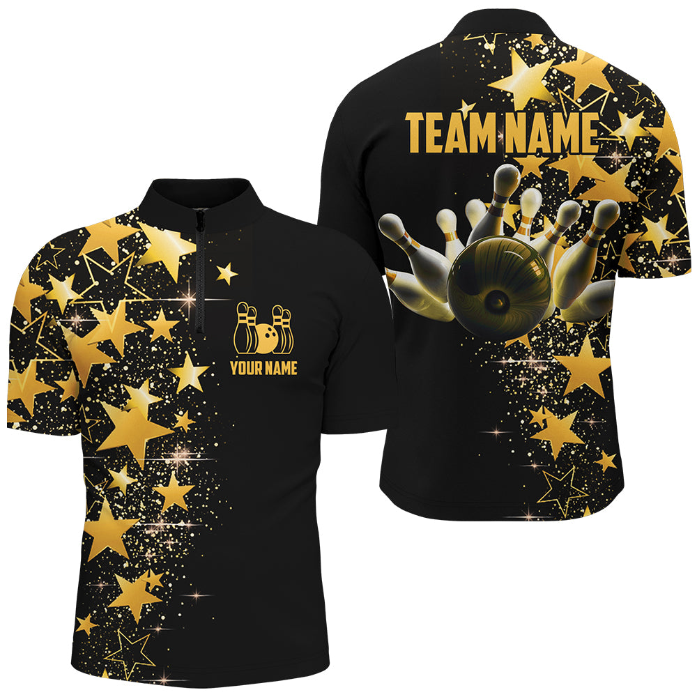 Men Quarter Zip Bowling Shirt Custom Star Bowling Team Jersey Bowlers Gift QZT459