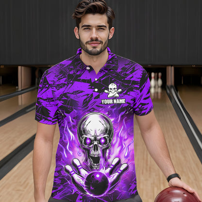 Personalized Purple Flame Skull Bowling Jersey Camo Quarter-Zip Bowling Team Shirt QZT670