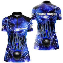 Load image into Gallery viewer, Personalized Thunder Bowling Shirt for Women Flame Bowling Team Jersey 1/4 Zip Shirt QZT277