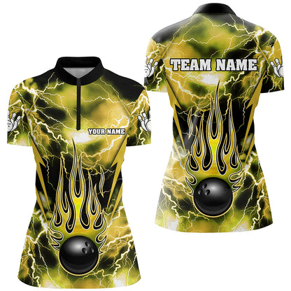 Personalized Thunder Bowling Shirt for Women Flame Bowling Team Jersey 1/4 Zip Shirt QZT277