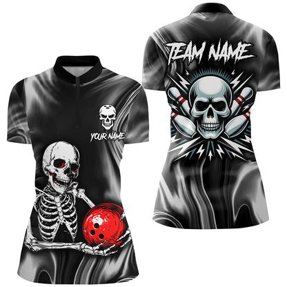 Skull Bowling Shirt for Women Custom Bowling Jersey Bowling 1/4 Zip Shirt Bowling Team League QZT293