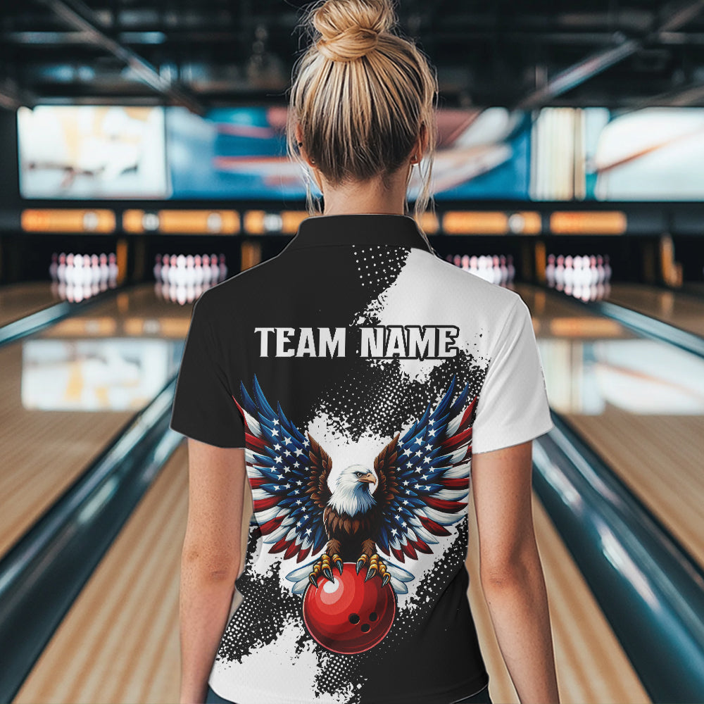 Custom Bowling Shirt Eagle Bowling Team Jersey Patriotic Women Quarter Zip Shirt for Bowlers QZT296