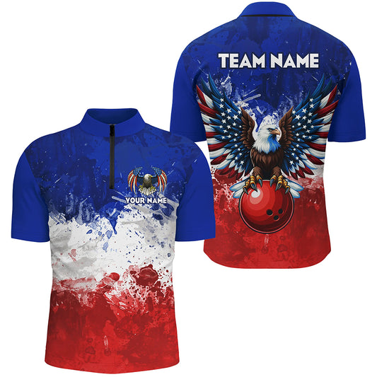 Eagle Bowling Shirt Patriotic Quarter-Zip Bowling Jersey for Men US Bowling Gift for Bowlers QZT298