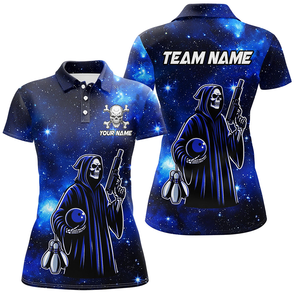 Personalized Bowling Shirt for Women Skull Bowling Team League Polo Shirt Unisex QZT301