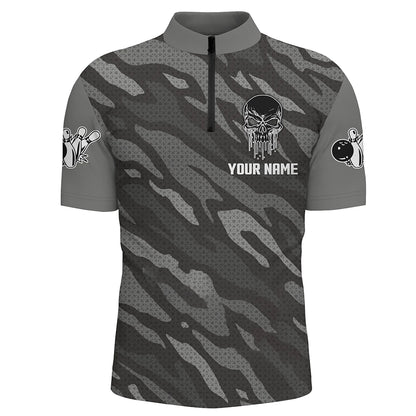 Personalized Skull 1/4 Zip Bowling Jerseys for Men Bowling Shirt Unisex QZT282