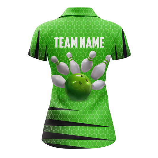 Personalized Bowling Jersey Green Bowling Shirt for Women Bowling Team League Polo Shirt QZT270