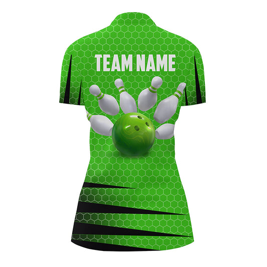 Personalized Bowling Jersey Green Bowling Shirt for Women Bowling Team League 1/4 Zip Shirt QZT270