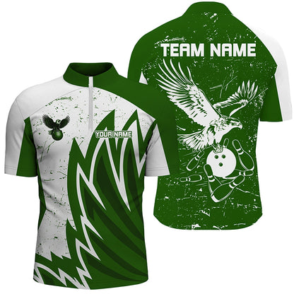 Personalized Men Eagle Bowling Shirts 1/4 Zip Bowling Jersey League Multicolor QZT463