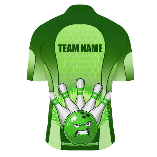 Personalized Bowling Shirt Green Men 1/4 Zip Bowling Jersey Bowling Team League Unisex QZT278