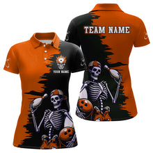 Load image into Gallery viewer, Personalized Skeleton Bowling Shirt for Women Skull Bowling Jersey Polo Bowling Shirt QZT407
