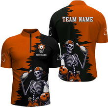 Load image into Gallery viewer, Personalized Skeleton Bowling Shirt for Men Skull Bowling Jersey Quarter Zip Bowling Shirt QZT407