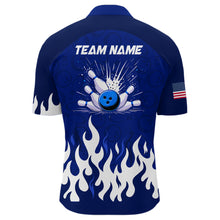 Load image into Gallery viewer, Navy Bowling Shirt Unisex Flame Bowling Jersey Men Quarter Zip Bowling Shirt QZT272