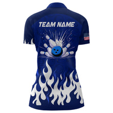 Load image into Gallery viewer, Navy Bowling Shirt Unisex Flame Bowling Jersey Women Quarter Zip Bowling Shirt QZT272