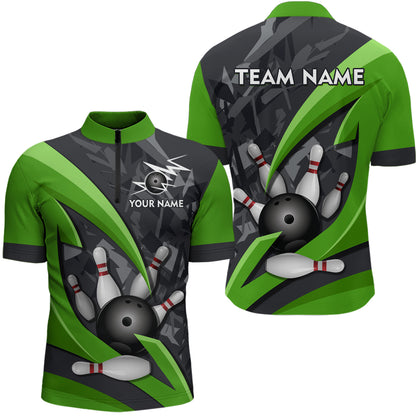 Custom 3D Bowling Team Shirts Multicolor Bowling Jersey for Men Quarter Zip QZT505