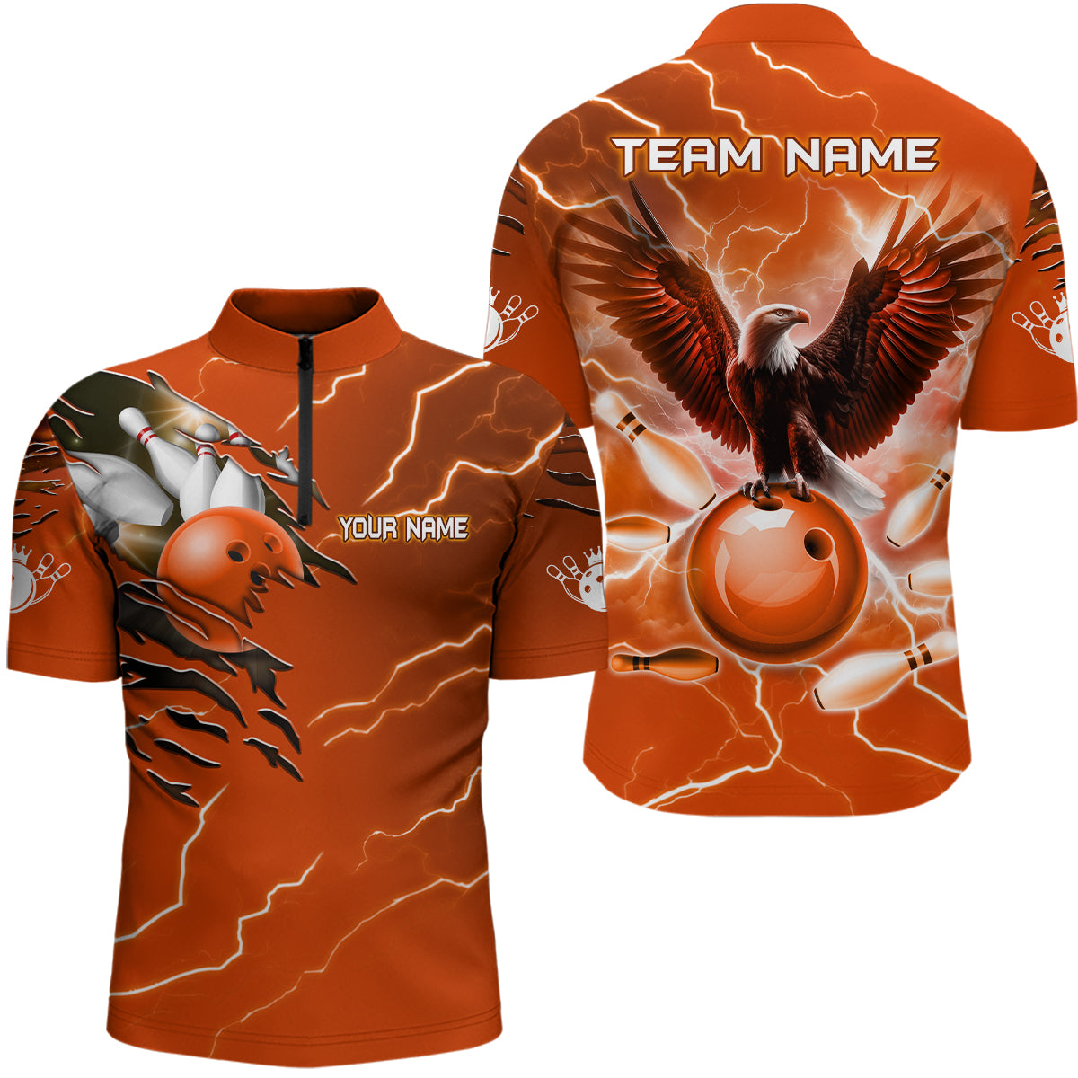 Personalized Men Eagle Bowling Shirts 1/4 Zip Bowling Team League QZT437