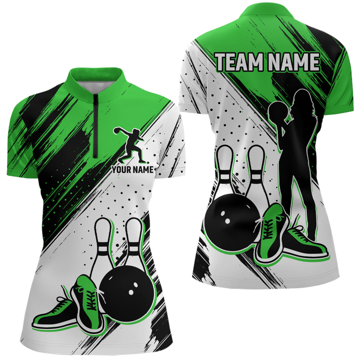 Personalized Women Quarter Zip Bowling Shirts Camo Bowling Team Jersey Multicolor QZT477