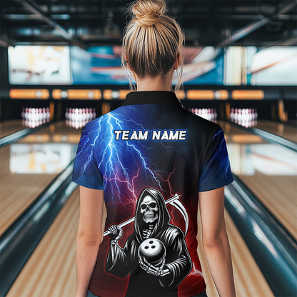 Thunder Bowling Shirt| Grim Reaper Bowling Jersey, Custom Bowling for Women, Quarter-Zip Bowling Shirt QZT405