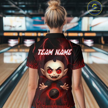 Custom Red Funny Vampire Thunder Bowling Shirt Polo & 1/4-Zip Bowling League Jersey for Women Outfit QZT753