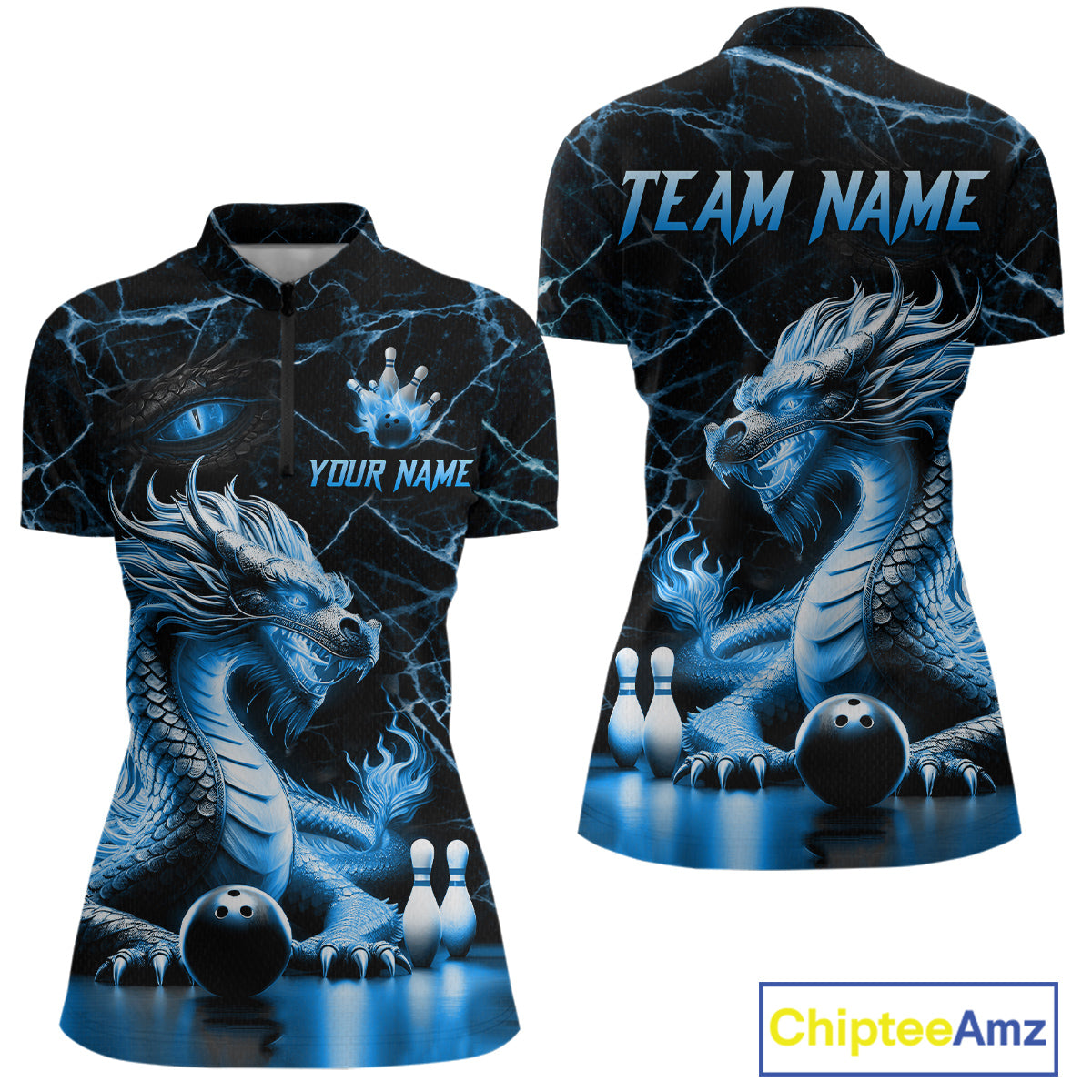 Ice Dragon Bowling Shirt Custom Bowling Team League Quarter-Zip Bowling Jersey Bowlers Gift QZT692