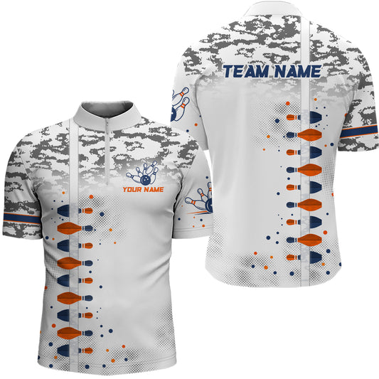 Bowling Shirt for Men Camo Grey Bowling Jersey Quarter-Zip Bowling Team League QZT300