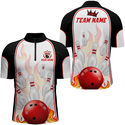 Personalized 3D Men's Bowling Shirt Bowling Team Jersey American Bowling Quarter-Zip Shirt QZT46-1