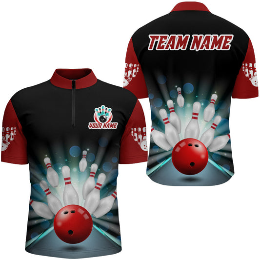 Personalized 3D Men's Bowling Shirt Bowling Team Jersey American Bowling Quarter-Zip Shirt QZT46-2