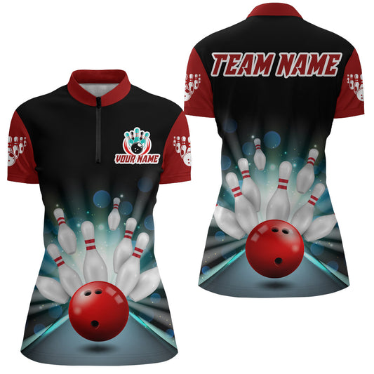 Personalized 3D Women's Bowling Team Jersey Bowling Shirt American Bowling Quarter-Zip Shirt QZT46-2