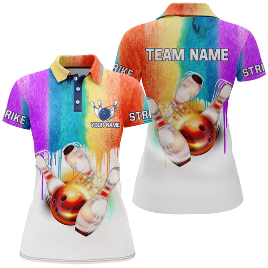 Rainbow Custom Bowling Shirt for Women Bowling Jersey Bowling Team League Polo Shirt QZT88