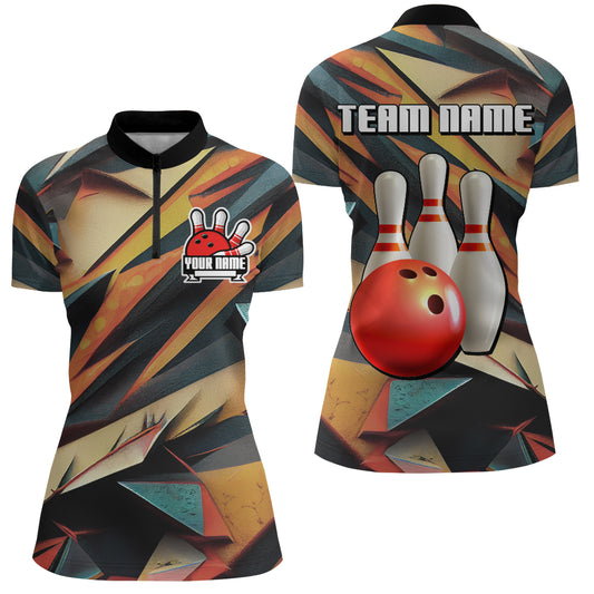 Personalized Bowling Shirts Women Custom Bowling Jersey Team Bowling Quarter-Zip Shirt QZT63