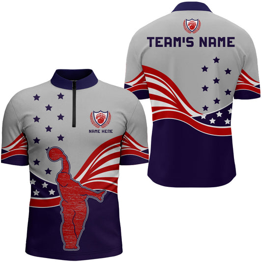 American Bowling Quarter-Zip Shirt for Men Custom Bowling Team Jersey  Bowling Shirt QZT24