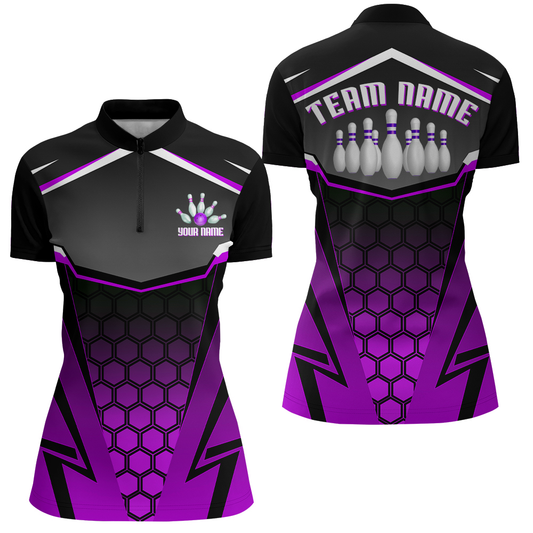 Personalized Bowling Shirt Bowling Team League Women Bowling Jersey 1/4 ZIP Shirt QZT265