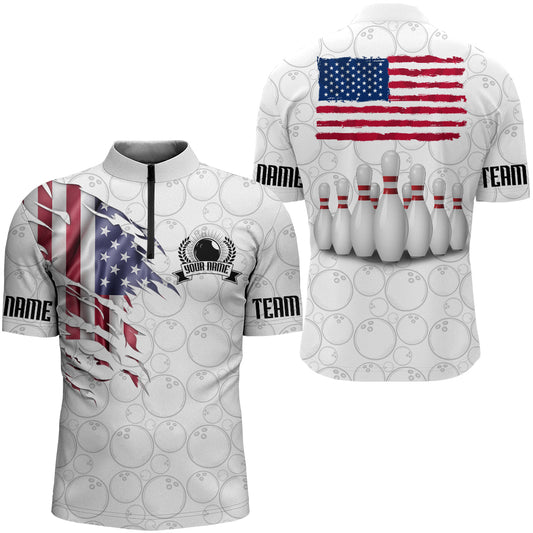 Personalized 3D Men's Bowling Team Jersey Bowling Shirt American Bowling Quarter-Zip Shirt QZT43-2