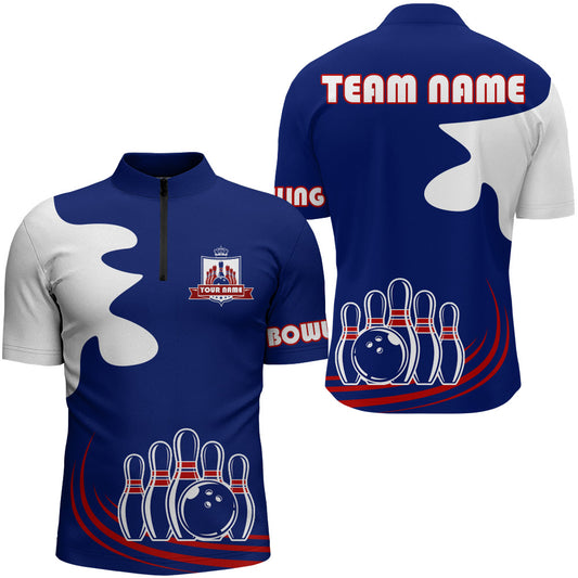 Personalized 3D Men's Bowling Team Jersey Bowling Shirt American Bowling Quarter-Zip Shirt QZT43-7