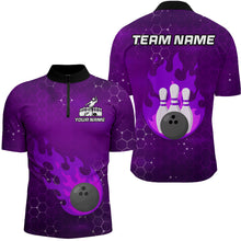 Load image into Gallery viewer, Flame Bowling Shirt for Men Custom Bowling 1/4 Zip Jersey Bowling Team Shirt Bowlers Jersey QZT235